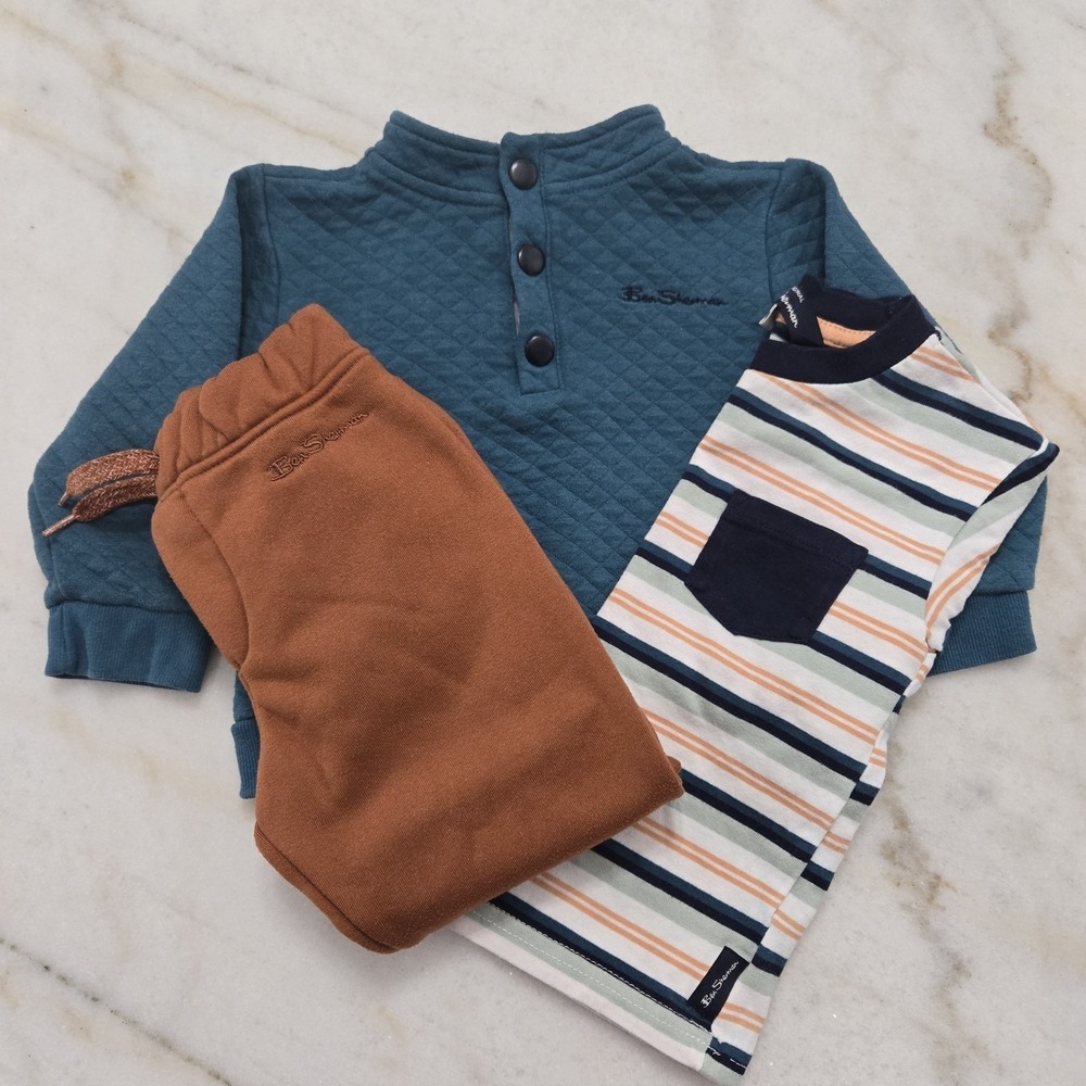 Ben Sherman 3 Pcs Set Quilted Sweatshirt‎ 2T Boys Teal Burnt Orange Navy Blue